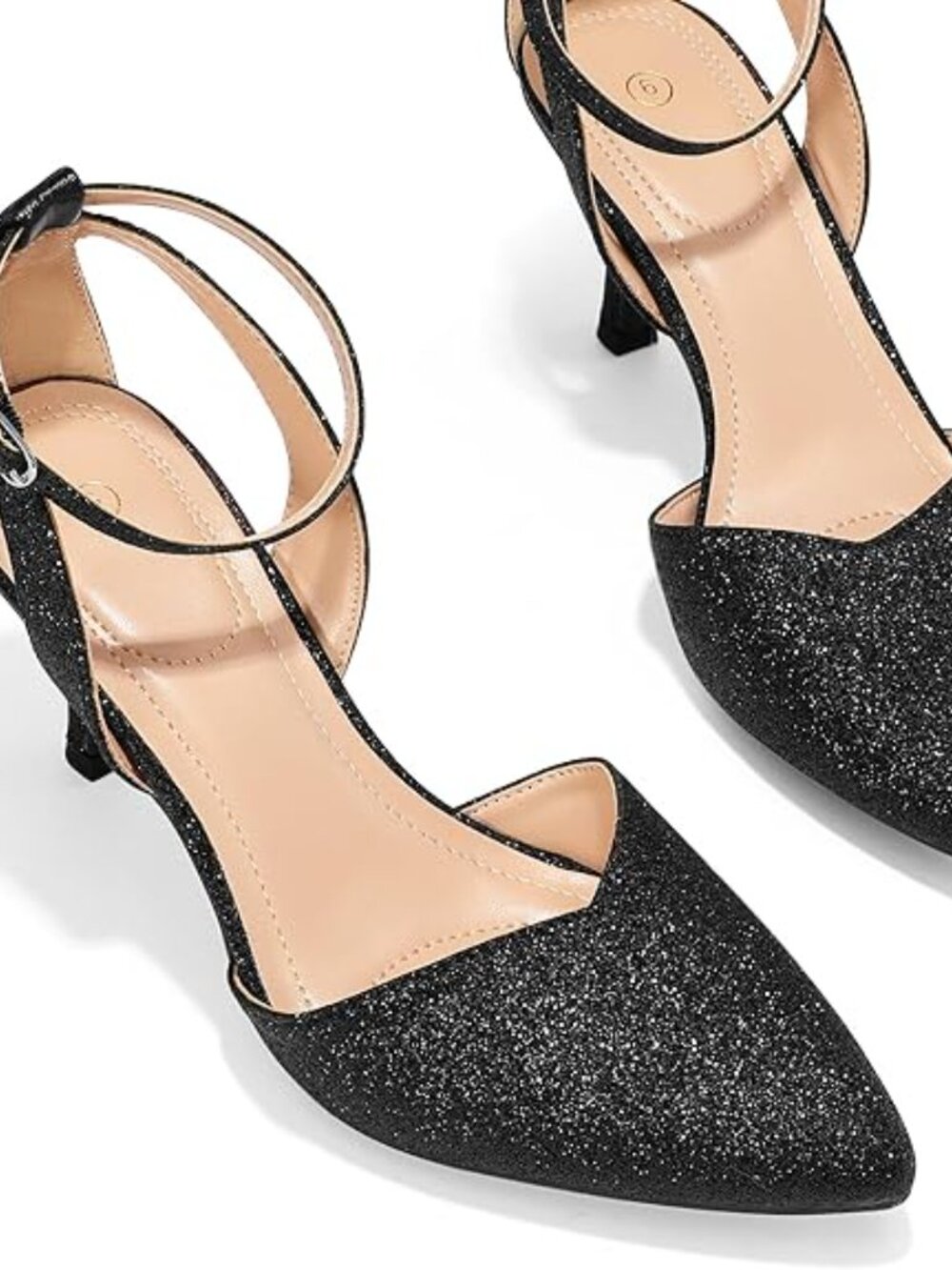 Women's Pumps Shoes Pointed Toe Kitten Low Heels Stiletto Ankle Strap Closed To